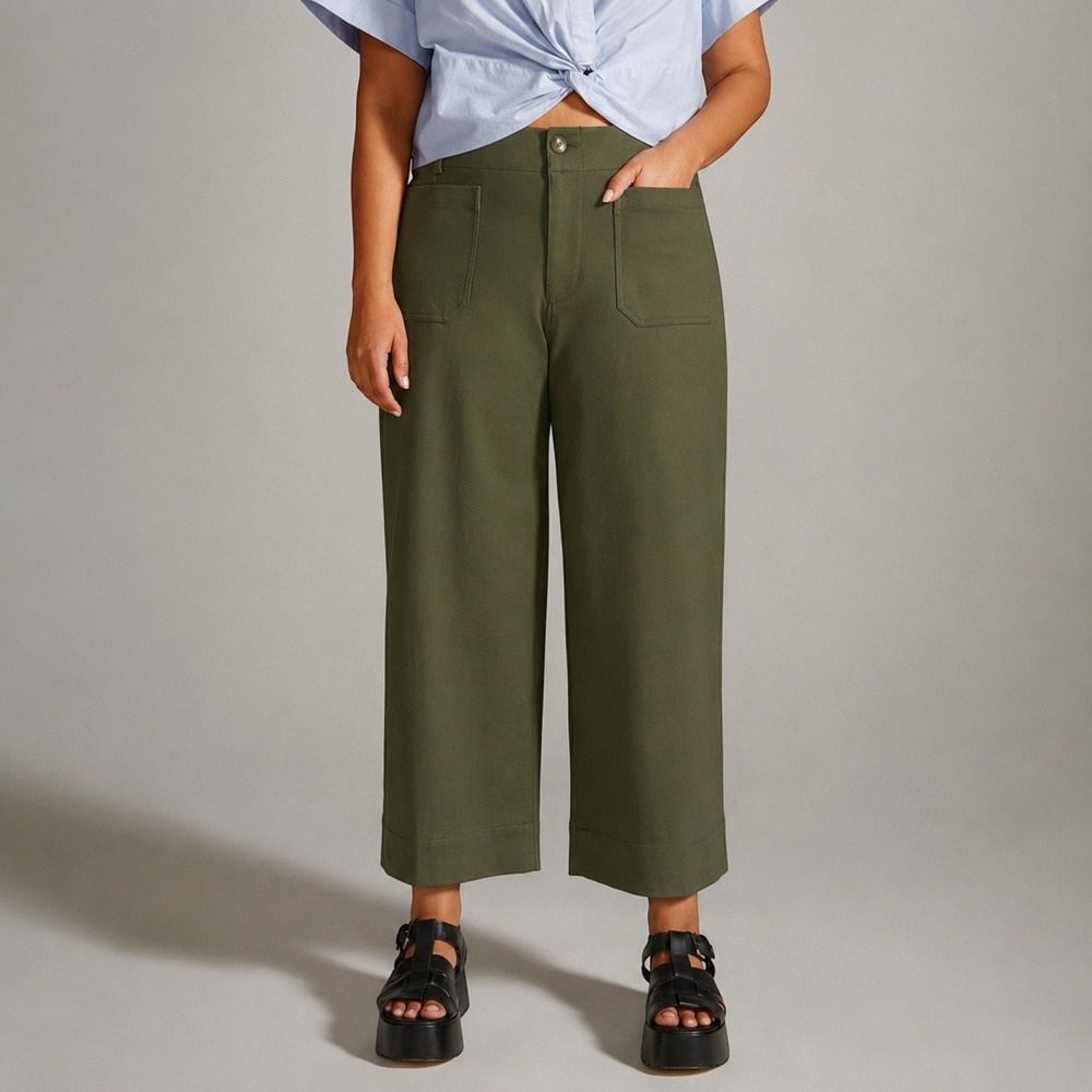 MAEVE x ANTHROPOLOGIE The Colette Plus Size Cropped Wide Leg Pants in Olive